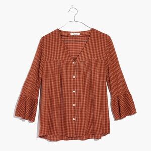 Madewell Veranda Bell-Sleeve Shirt in Windowpane, XS